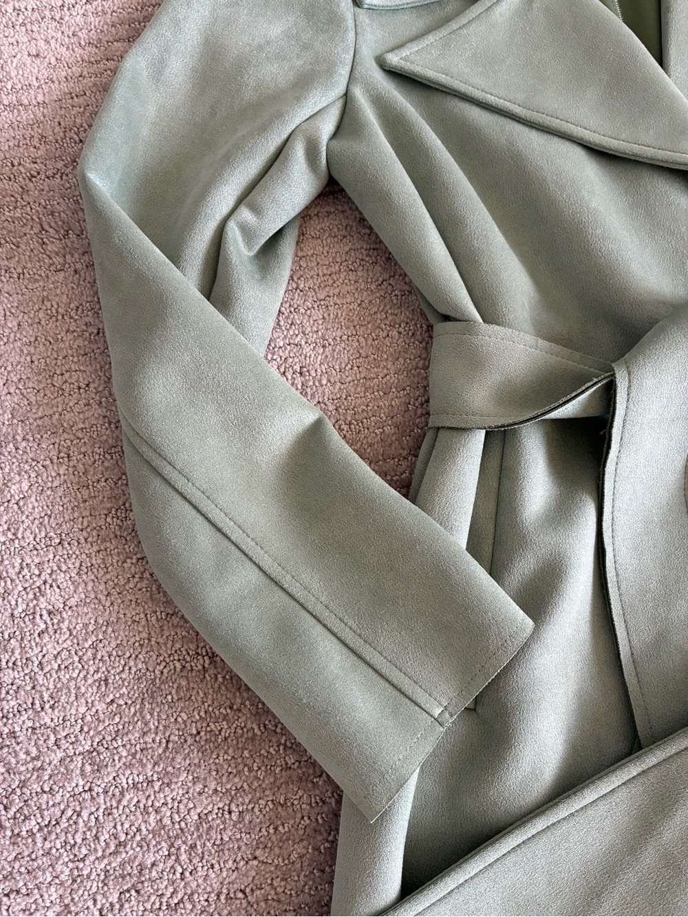 Elie Tahari Sage Green Faux Suede Coat Sz S - Picture 8 of 8